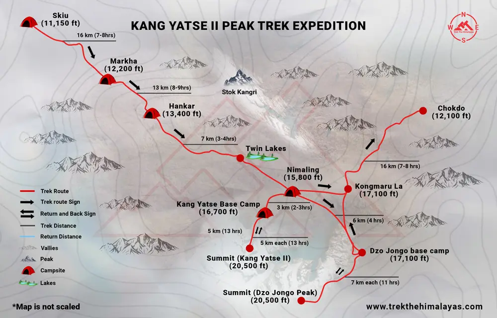 Twin Peak - Kang Yatse II, Dzo Jongo, Markha Valley Trek Maps